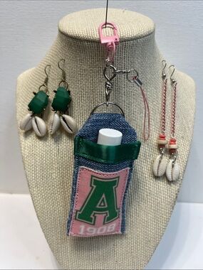 Gift Set AKA Sorority Inspired Lipstick Balm Holder Keychain Purse Charm Earring